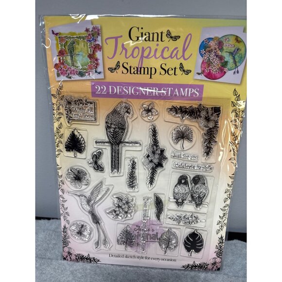 Giant Tropical Stamp Set 22 Designer Stamps Papercraft Clear Acrylic Tropical Th - Picture 1 of 7